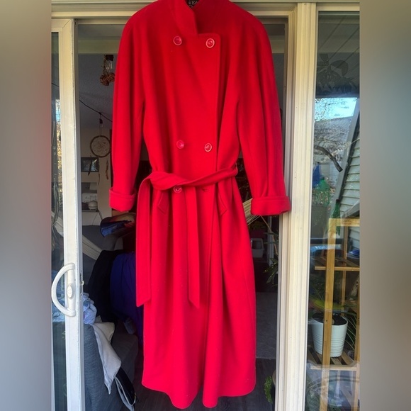 EDWARD CHAPMAN Cashmere Virgin Wool Stunning Red Long Coat S10 Like New W/ Belt - Picture 5 of 16